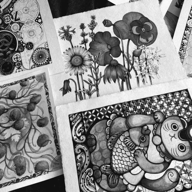 Ink Garden Series, ink on paper, set of 4